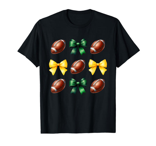 Green & Yellow Gold Footballs & Bows Fall Football Season T-Shirt