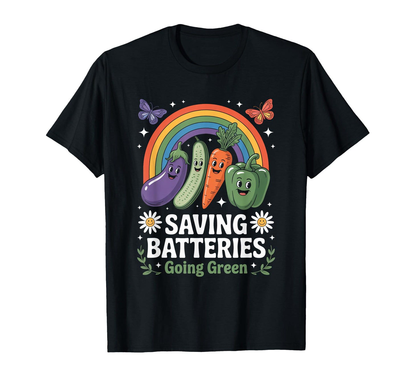 Saving Batteries Going Green Vegetarian Vegan Planet Earth T-Shirt