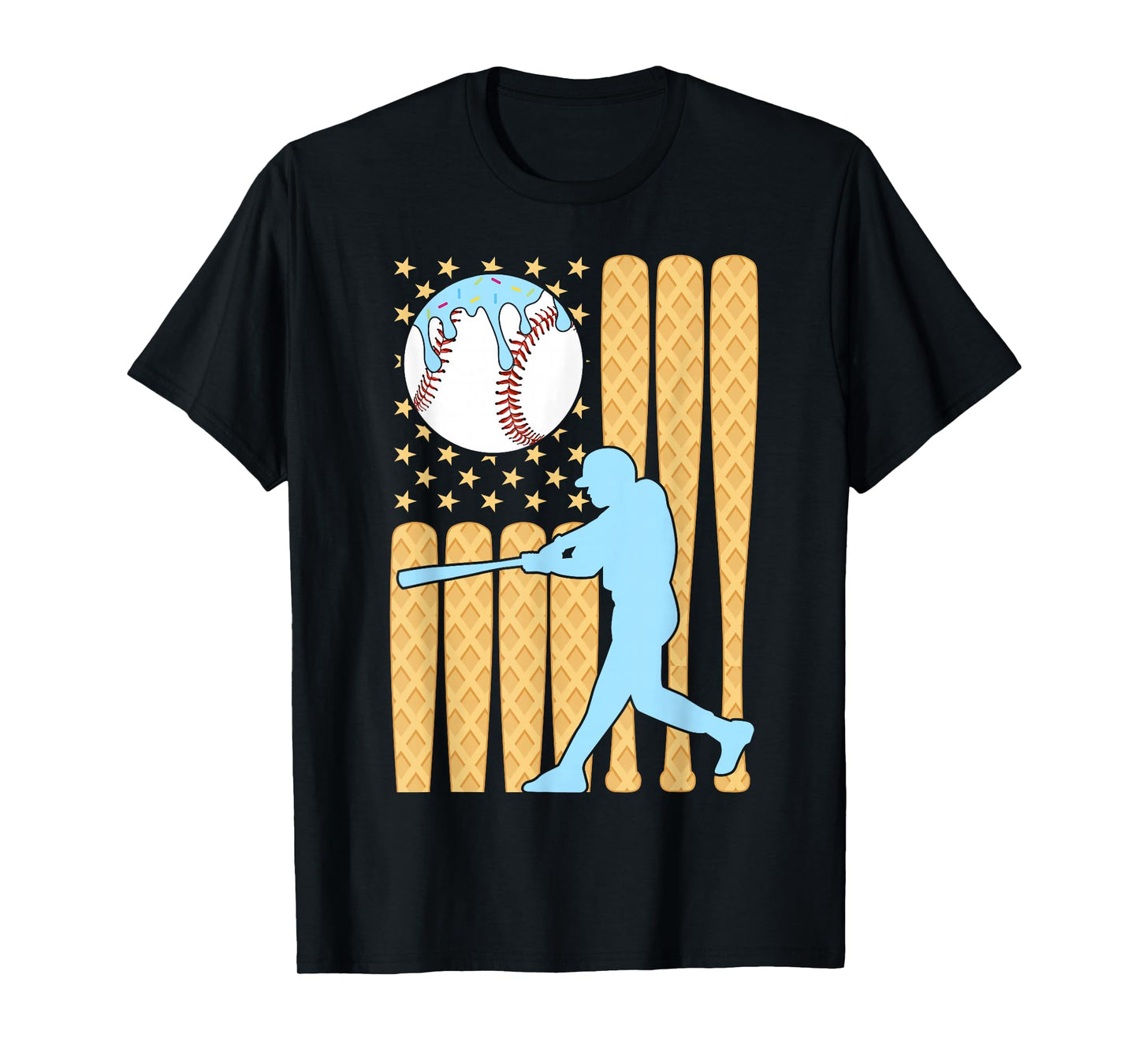 Baseball Drip Boys Batter Ice Cream American Flag T-Shirt