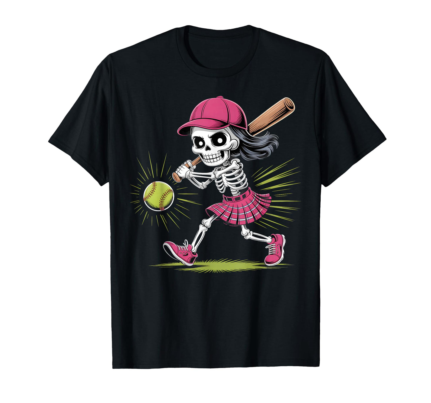 Skeleton Girl Softball Halloween Costume Design T-Shirt