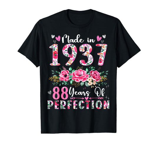 88 Year Old Made In 1937 Floral 88th Birthday Women T-Shirt