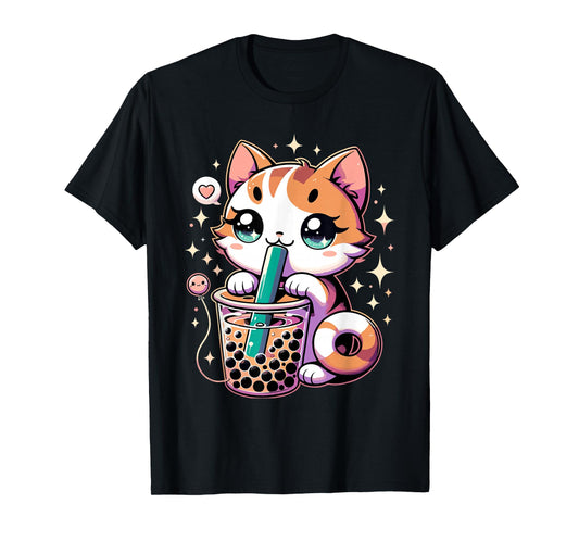 Cat Boba Japanese Kawaii Anime Kitty Bubble Tea Neko Teen T-Shirt