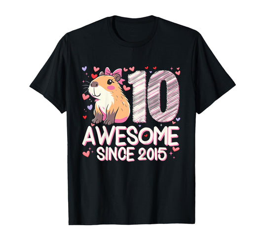 Kids 10 Years Old Capybara Gifts For Girls 10th Birthday Party T-Shirt