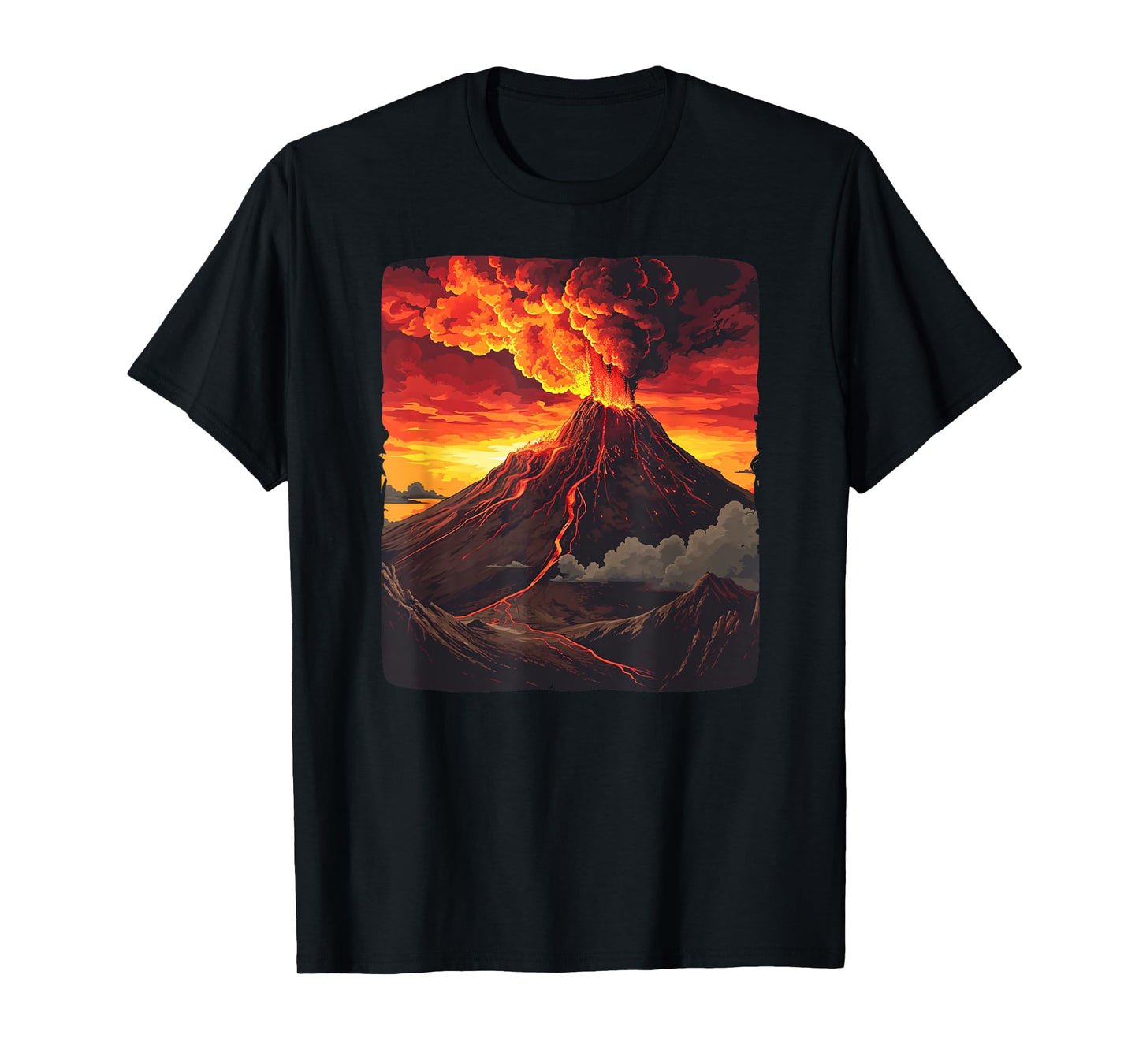 Cool lava volcano flow with fire and flames T-Shirt