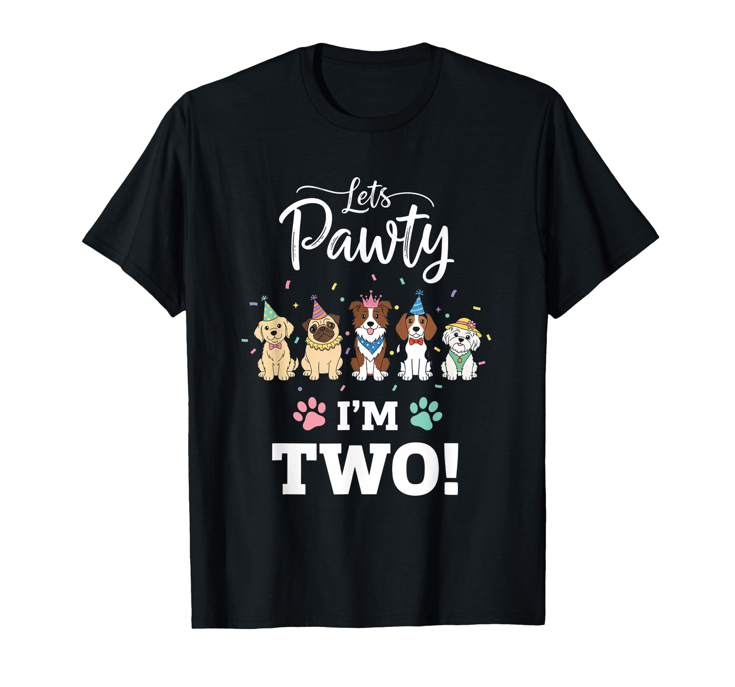 Dog Lets Pawty I'm Two! Puppy Birthday Party Design T-Shirt