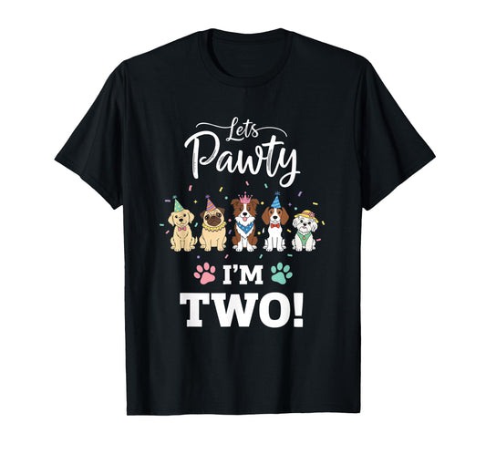Dog Lets Pawty I'm Two! Puppy Birthday Party Design T-Shirt