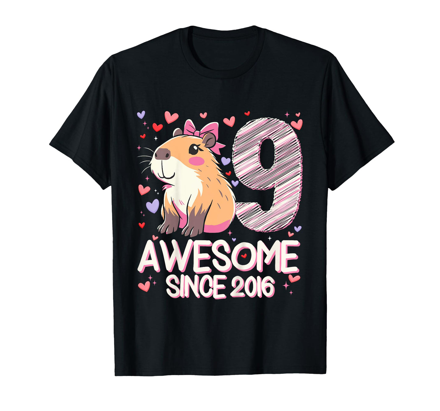 Kids 9 Years Old Capybara Gifts For Girls 9th Birthday Party T-Shirt
