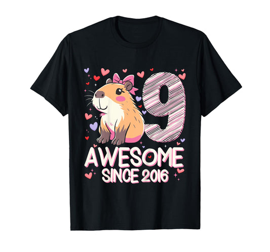 Kids 9 Years Old Capybara Gifts For Girls 9th Birthday Party T-Shirt