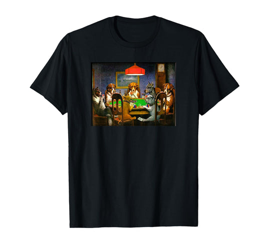 Retro Vintage Dogs Playing Cards Poker Gambling T-Shirt