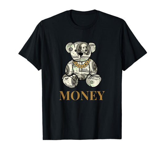 Cool Rich Teddy Bear with Money Illustration Graphic Designs T-Shirt