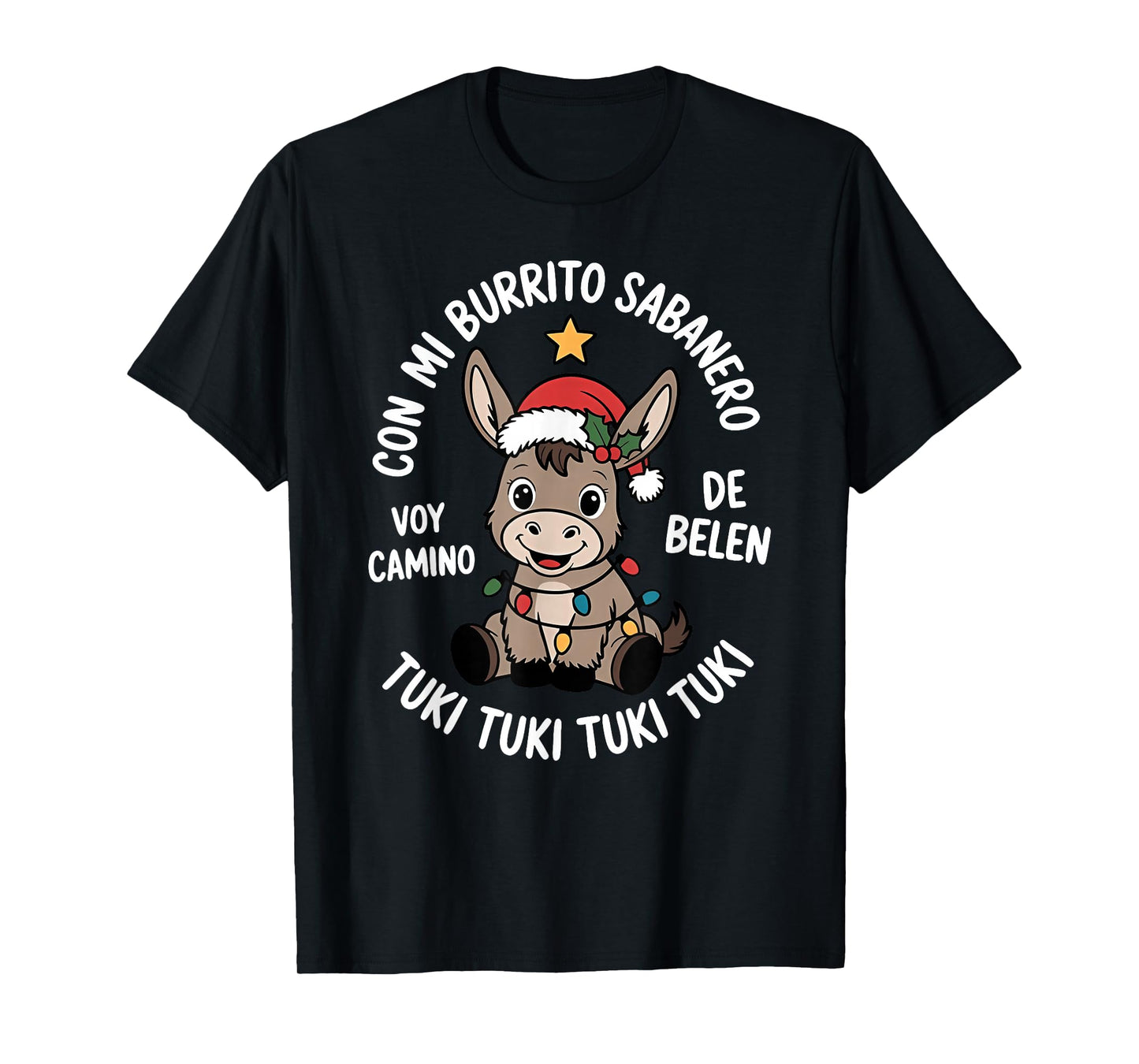 Tuki Tuki Donkey Santa Hat Spanish Mexican Christmas Sweater T-Shirt