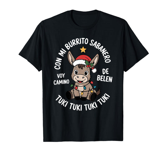 Tuki Tuki Donkey Santa Hat Spanish Mexican Christmas Sweater T-Shirt