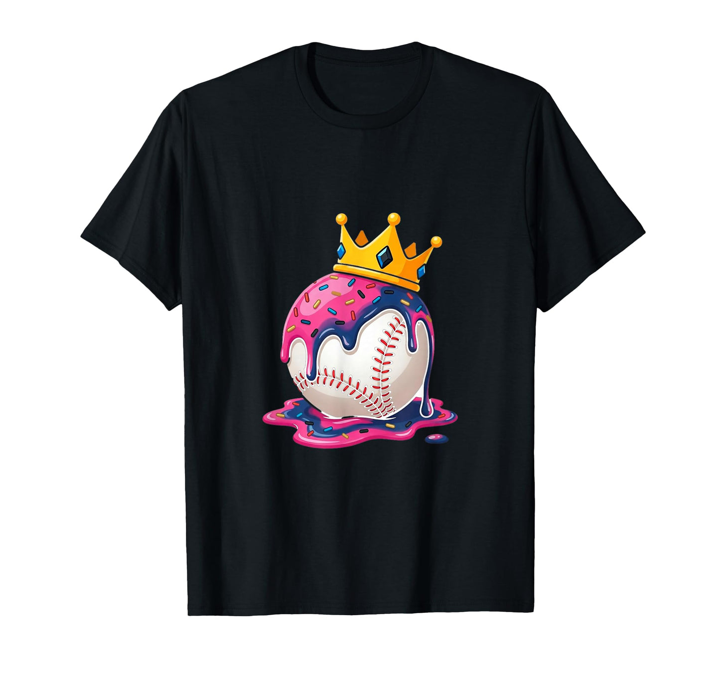 Baseball Drip Ice Cream Crown Pink Melt Ball Art T-Shirt