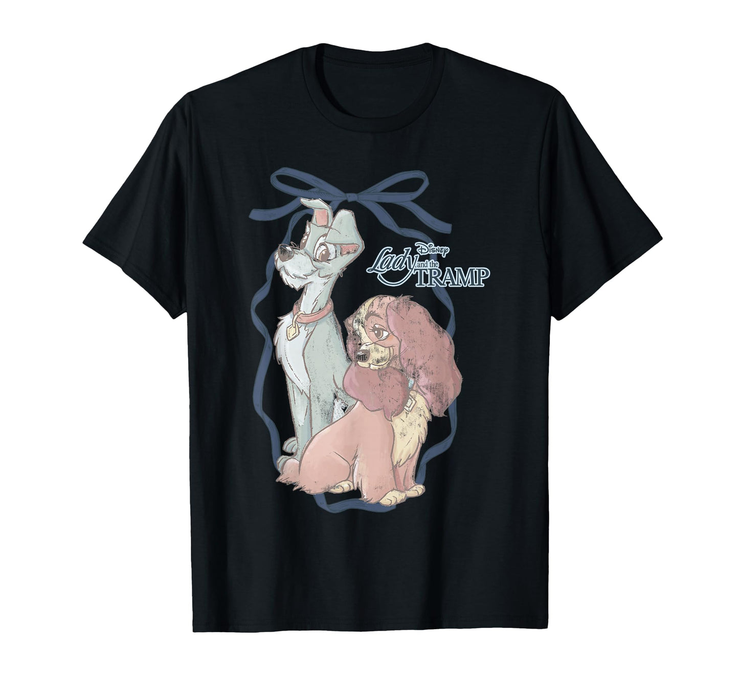 Disney Lady and The Tramp Water Color Painting Bow Portrait T-Shirt