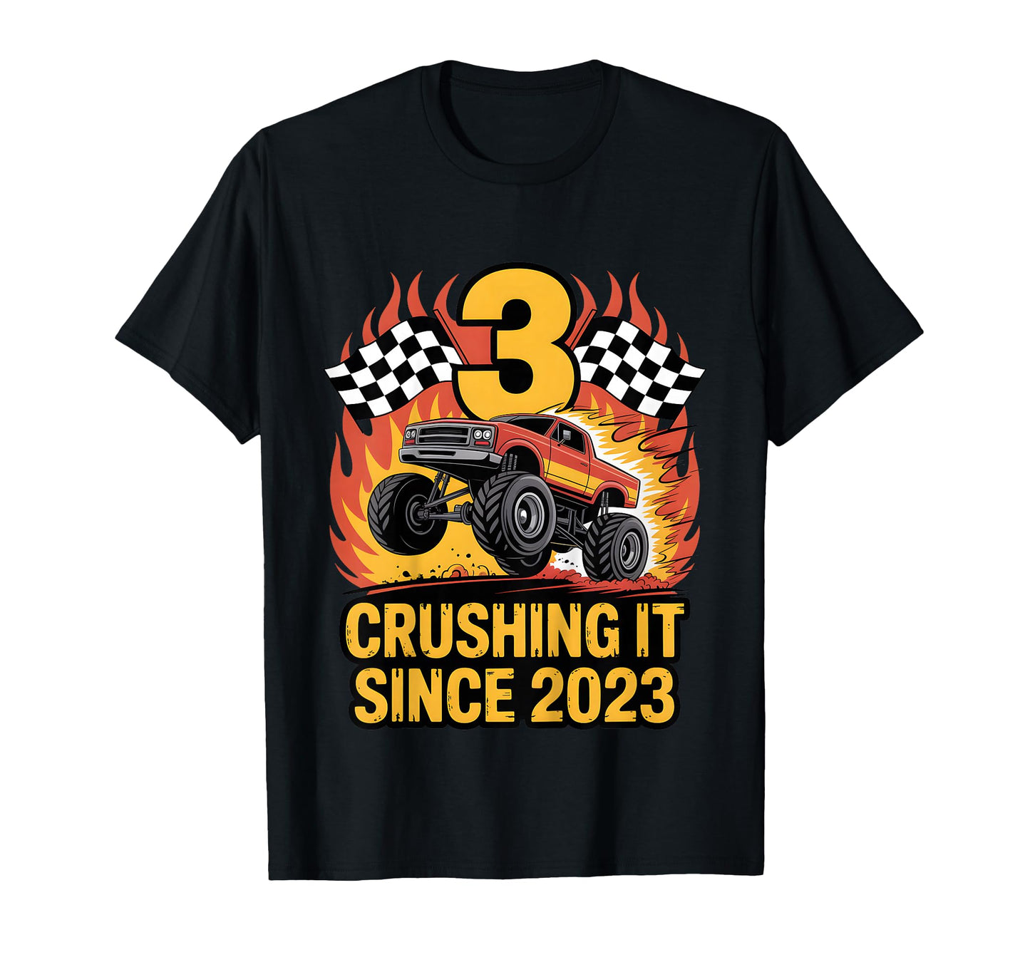 Crushing It Since 2023 Monster Truck 3 Year Old Birthday Boy T-Shirt