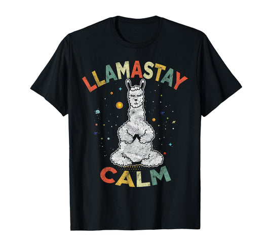 Cute Yoga Llama Stay Calm Alpaca Retro Vintage TShirts Tee