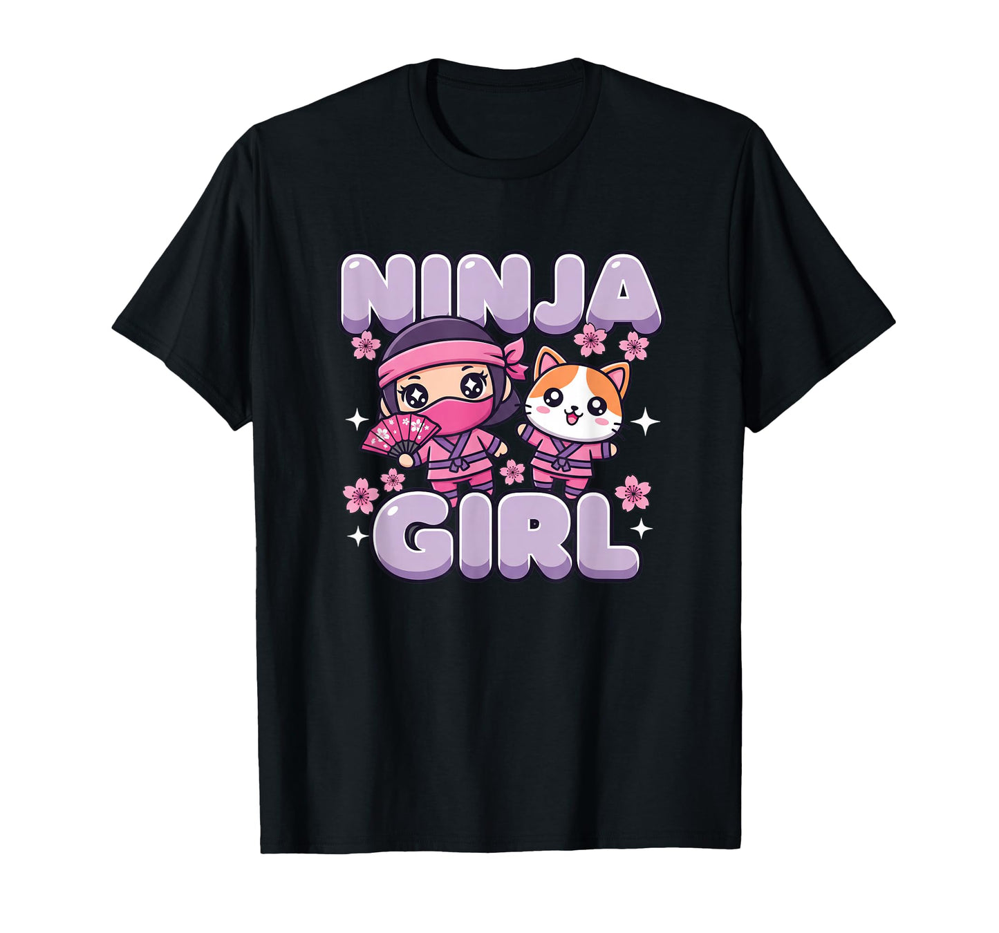 Cat Ninja Girl Cute Kawaii Ninja Cat Birthday Party T-Shirt