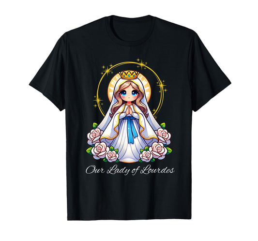 Our Lady of Lourdes Pray Mary Cute Women Catholic Girls kids T-Shirt