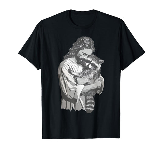 Racoon Lover Trash Panda Christian Jesus Holding A Raccoon T-Shirt