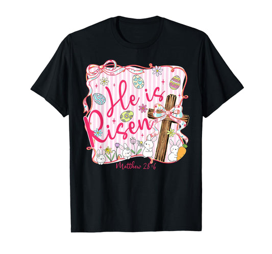 He is Risen Jesus Christian Easter Coquette Bow Faith Women T-Shirt