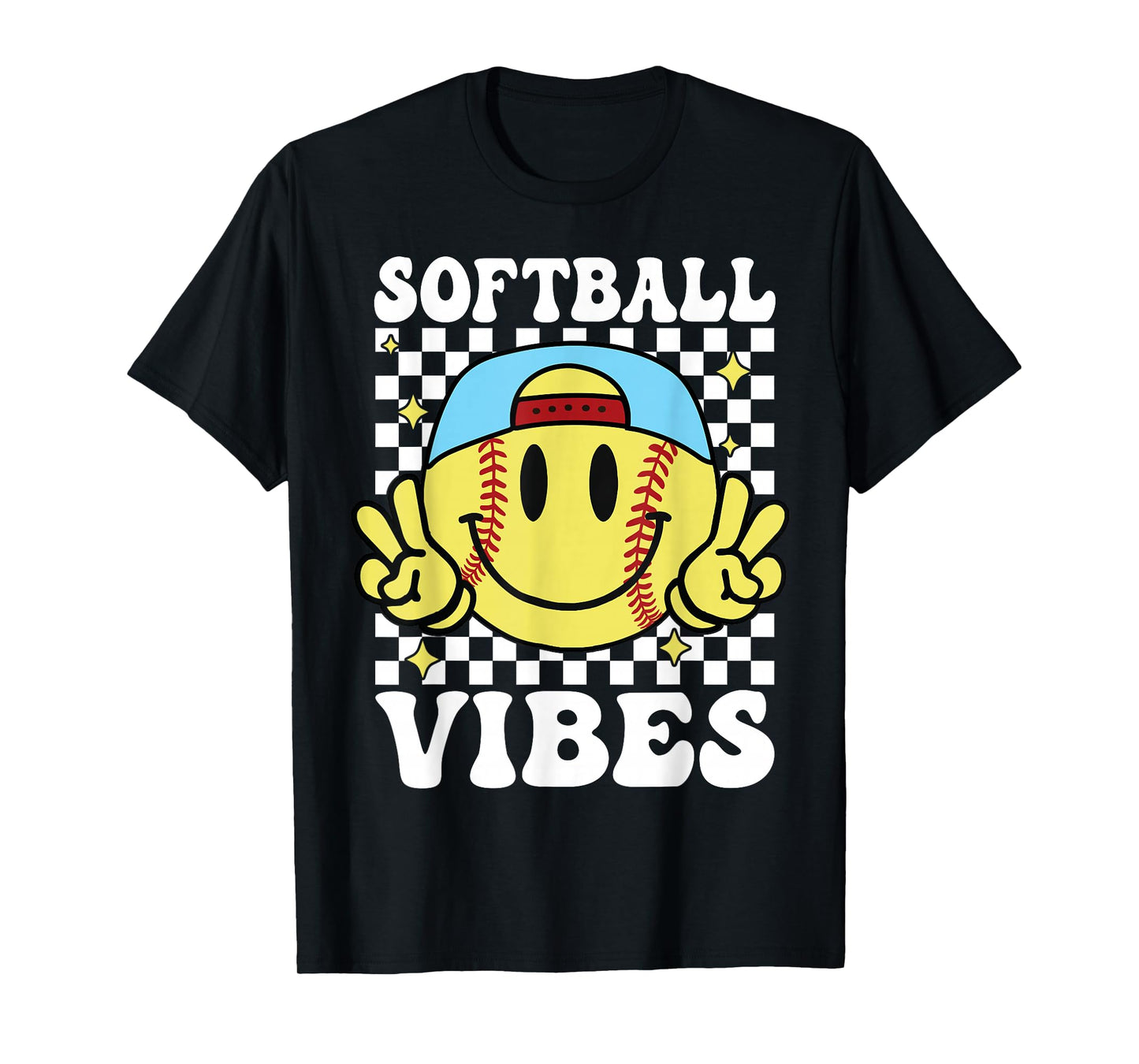 Softball Vibes Softball Retro Groovy Game Day Girls Women T-Shirt