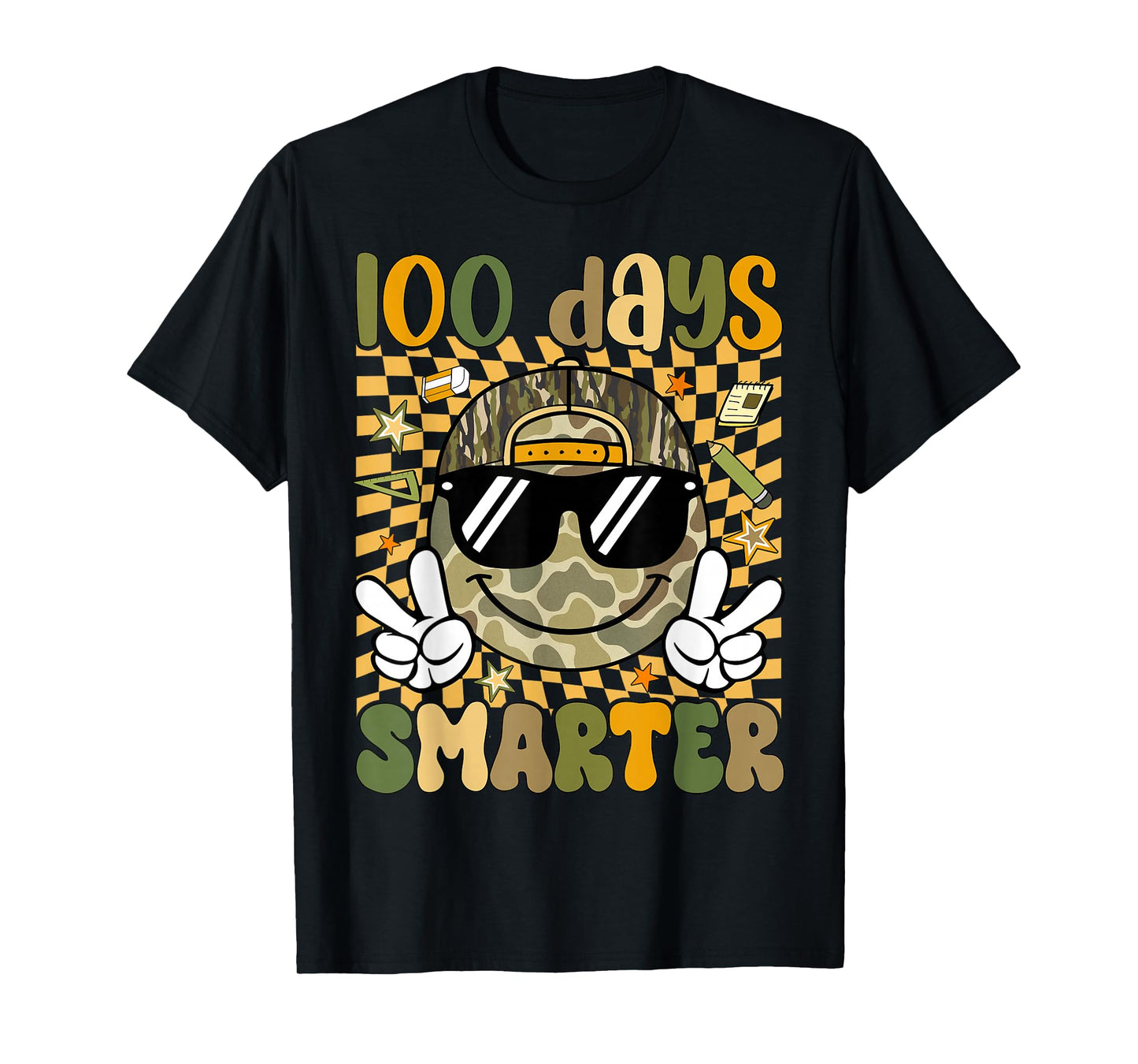 Kids 100 Days Smarter Boys Camo 100th Day of School Retro T-Shirt