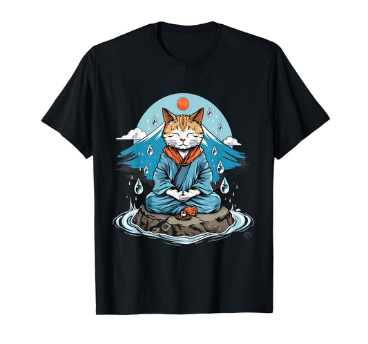 Cat Meditation Buddhist Zen Buddha Hindu Mountain Yoga Men Women Kids T-Shirt