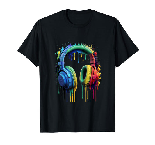 Gamer Headphones Paint Splash Music Lover DJ T-Shirt
