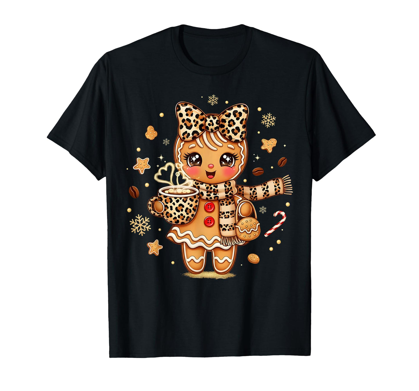 Cute Gingerbread Leopard Coquette Christmas Xmas Women Girl T-Shirt