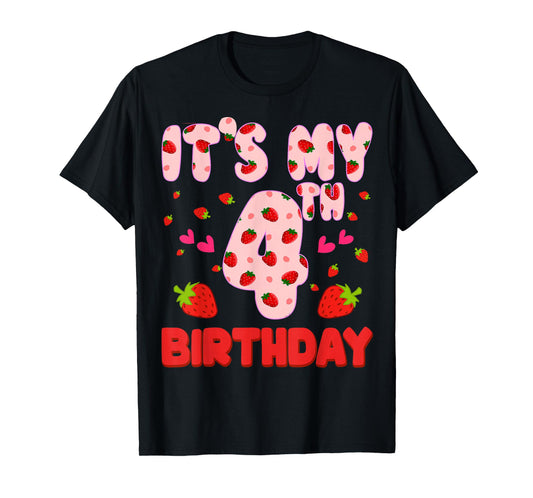 Kids 4 year old Strawberry Birthday Girl Sweet Fruit 4th T-Shirt