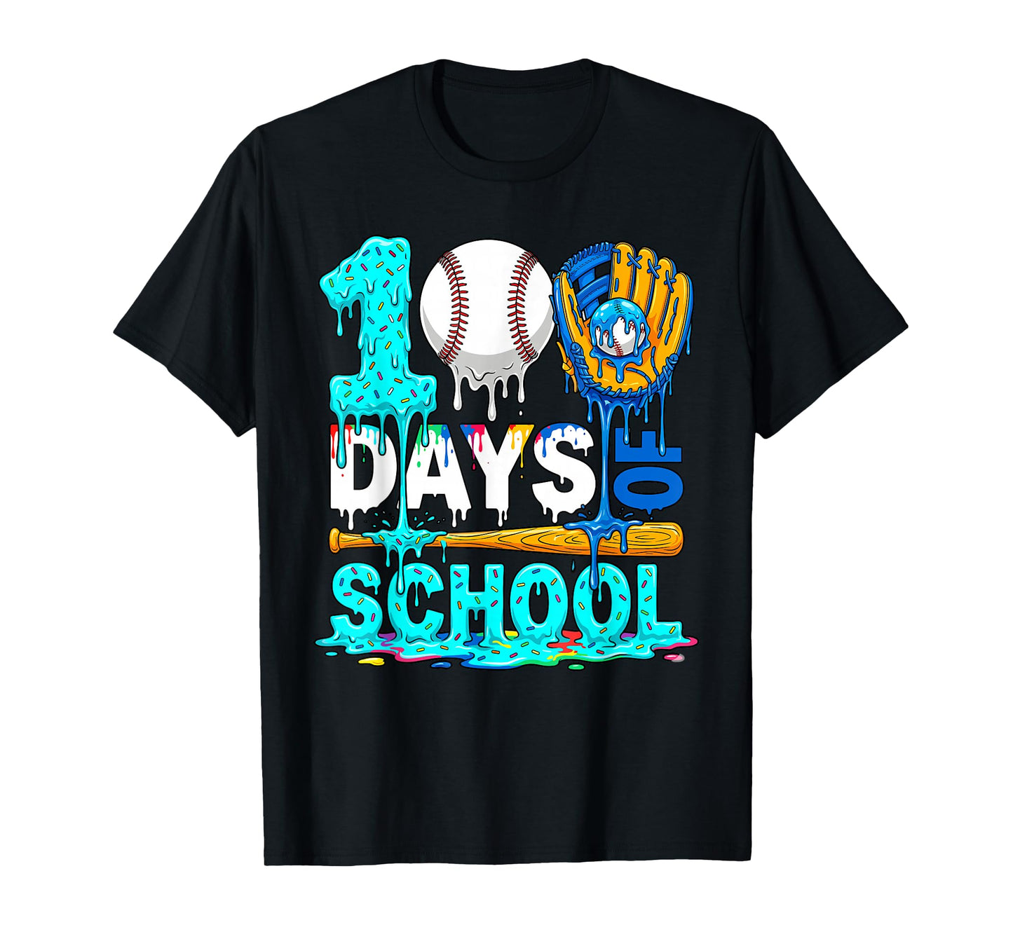 100 Days of School Baseball Ice Cream Drip Player Kids Boys T-Shirt