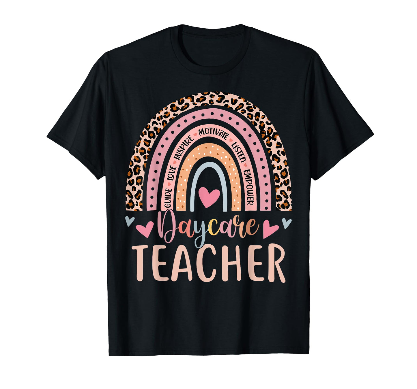 Cute Daycare Teacher Rainbow Leopard Print Childcare Worker T-Shirt