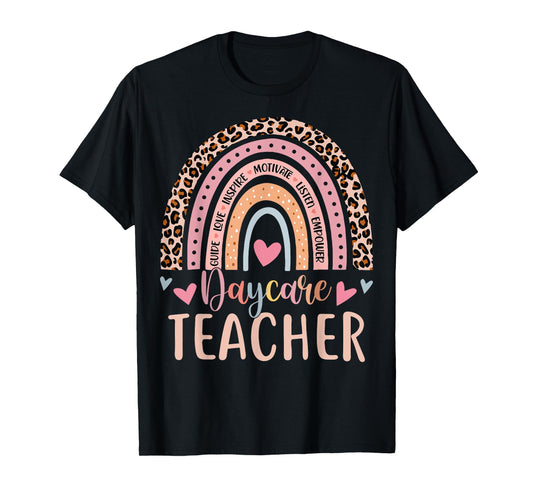 Cute Daycare Teacher Rainbow Leopard Print Childcare Worker T-Shirt