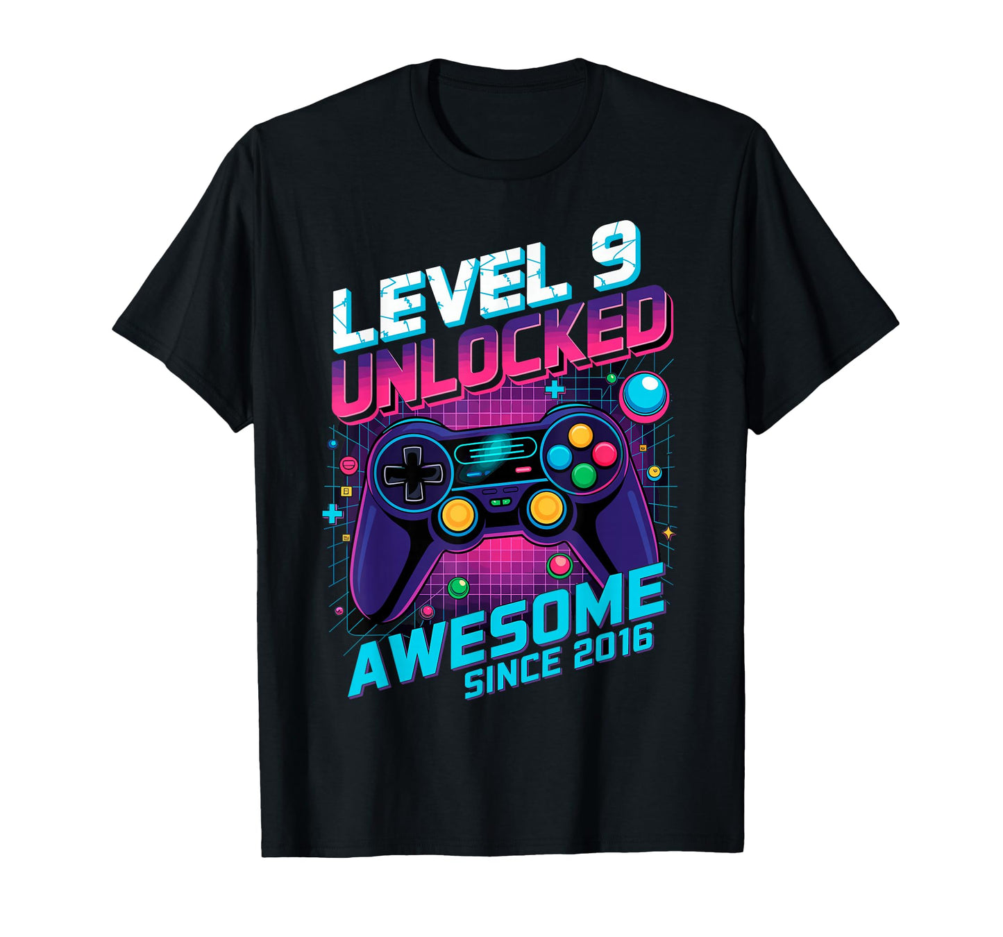 Awesome Since 2016 9th Birthday Level 9 Unlocked Gamer T-Shirt