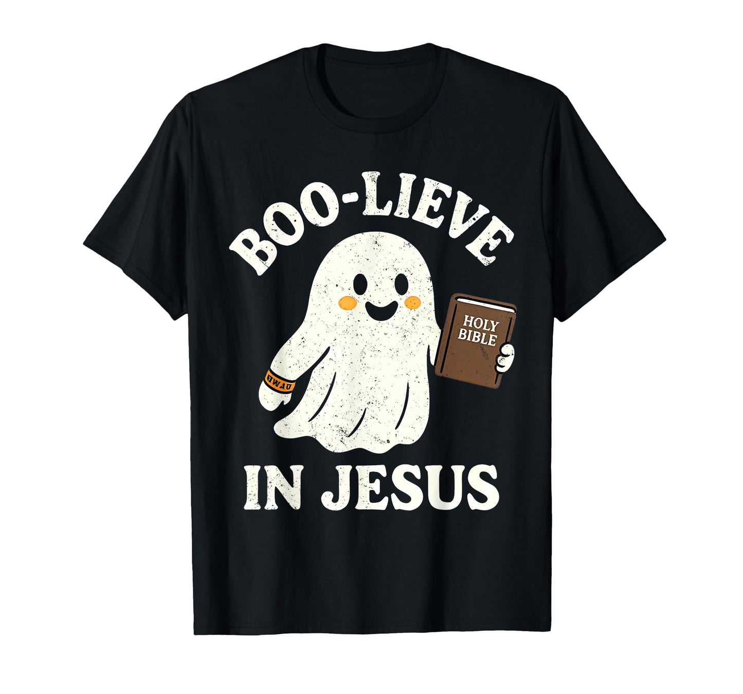 Boo-Lieve in Jesus Funny Christian Ghost Reading Holy Bible T-Shirt