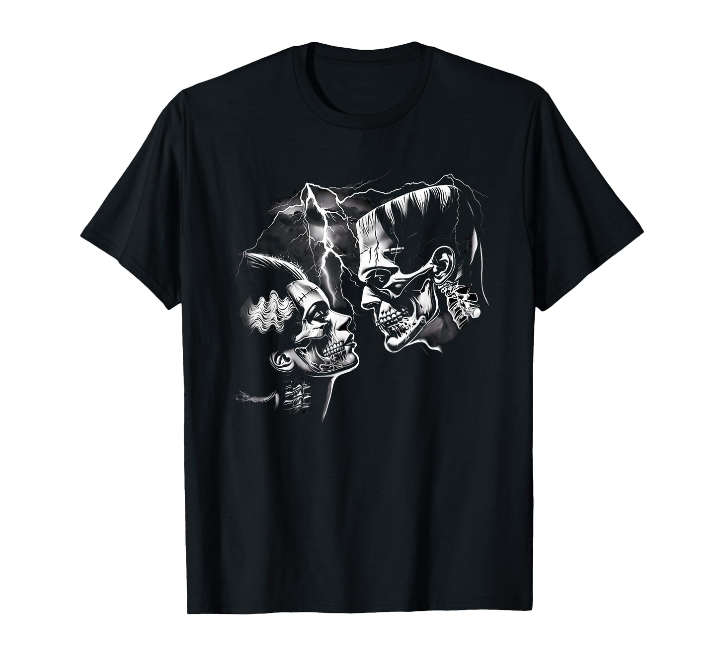 Retro Frankenstein Monster And Bride Halloween Romantic Kiss T-Shirt