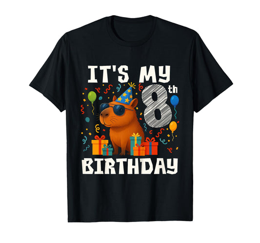 Its My 8th Birthday 8 Years Old Capybara Gifts Boys T-Shirt