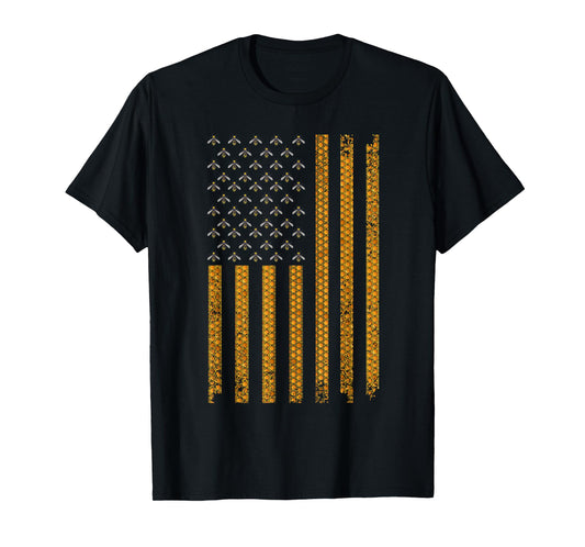 Cool Bee Keeper Art For Men Women US Flag Honey Beekeeping T-Shirt