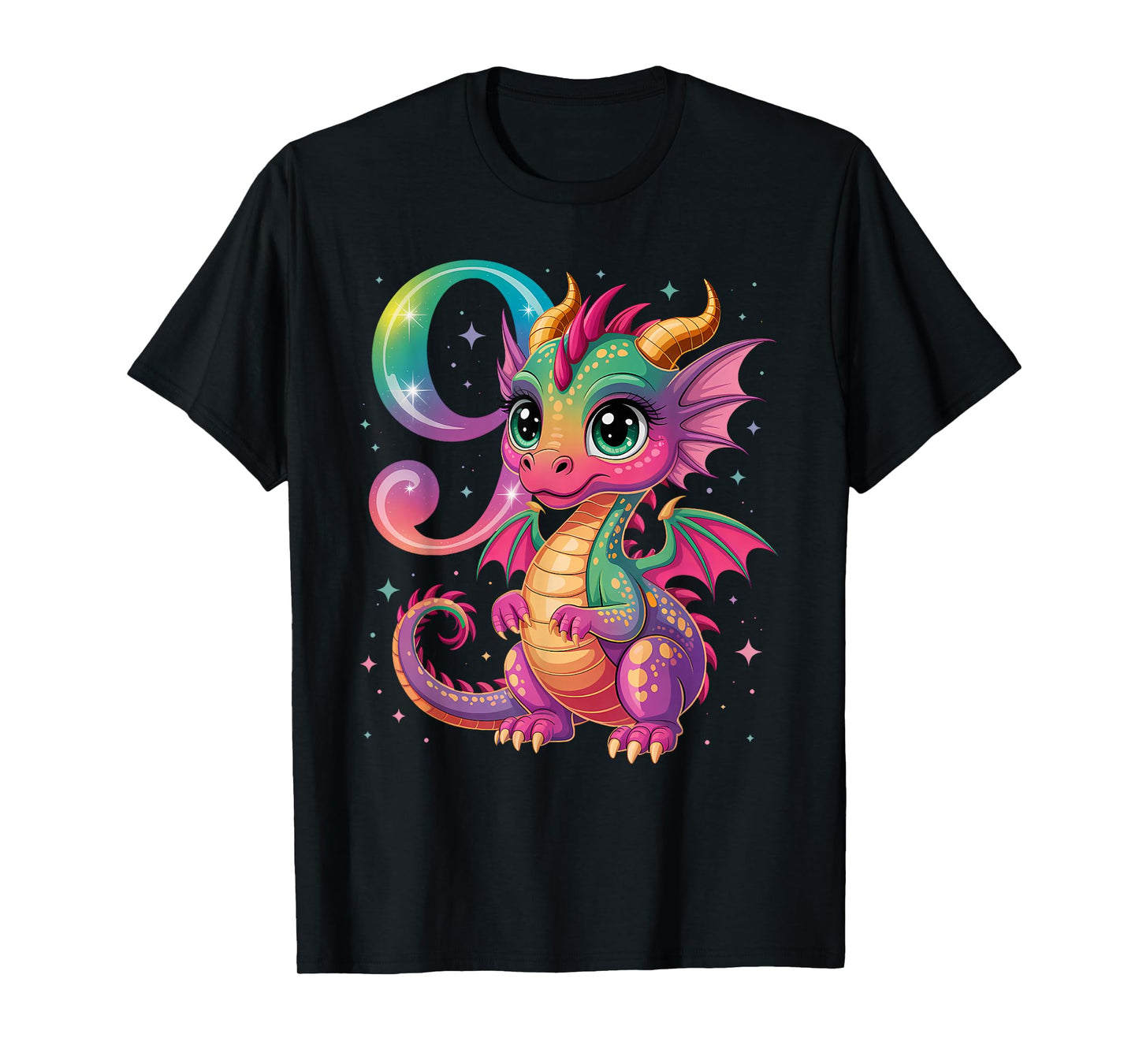 9th Birthday Dragon Party Rainbow Girl Nine 9 T-Shirt