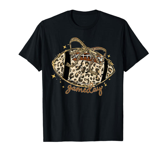 Touchdown Coquette Bow Leopard American Football Game Day T-Shirt