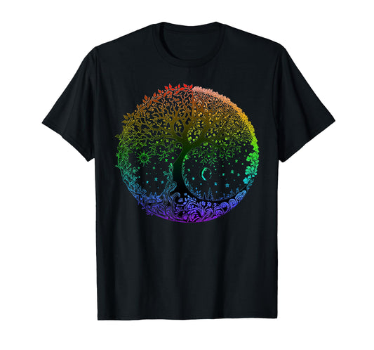 Tree of Life Sun Moon Seasons Mandala Chakras Yoga Graphic T-Shirt