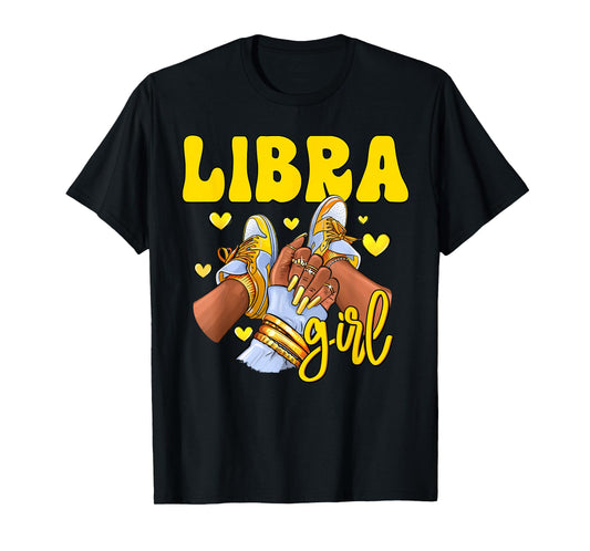 Libra Girl Shoes Sneakers Zodiac Sign Black Women T-Shirt