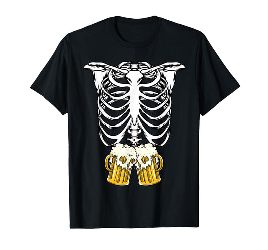 Skeleton Pregnancy Belly Of Beer X-ray Halloween Costume T-Shirt
