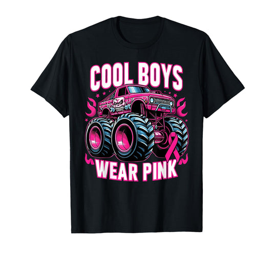 Cool Boys Wear Pink Monster Truck Breast Cancer Awareness T-Shirt