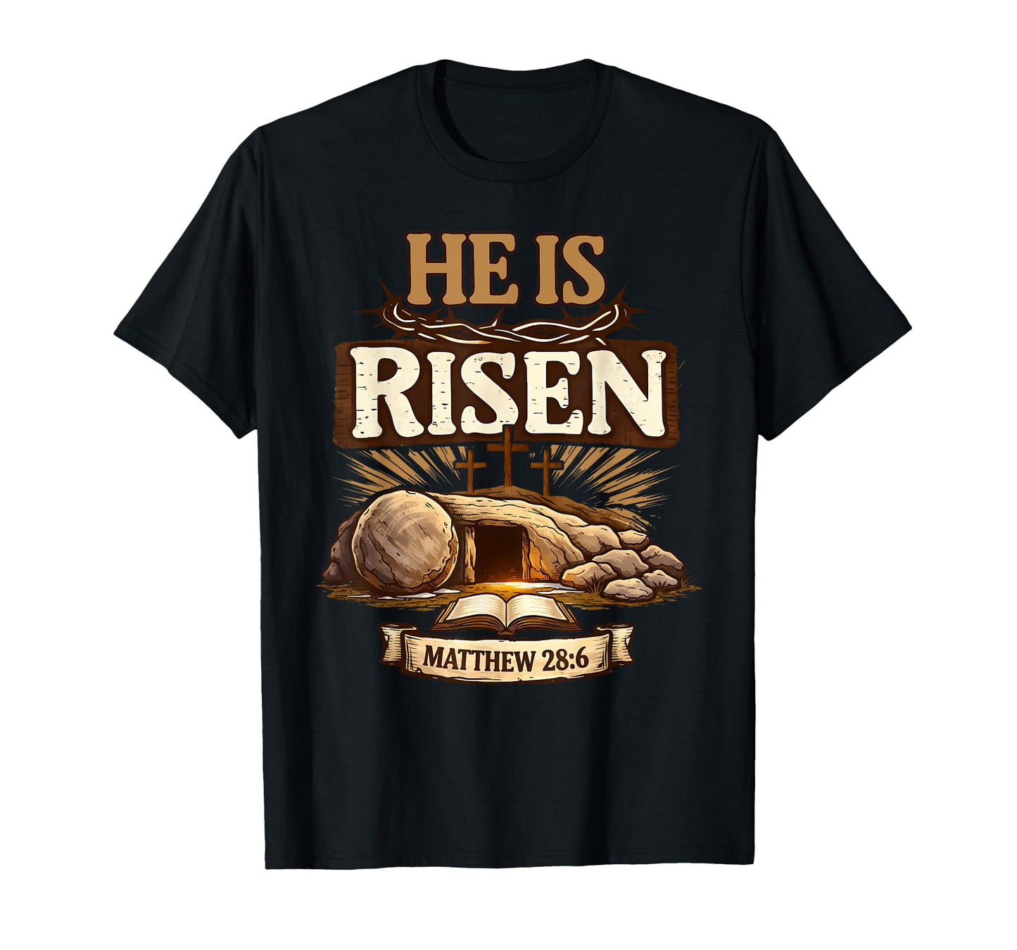 Cross He is Risen Jesus Religious Easter Christian Men Women T-Shirt