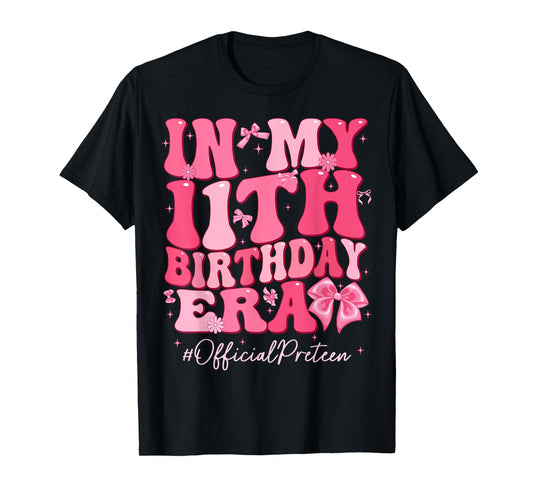 Groovy In My 11th Birthday Era Coquette Bow Birthday Girl T-Shirt