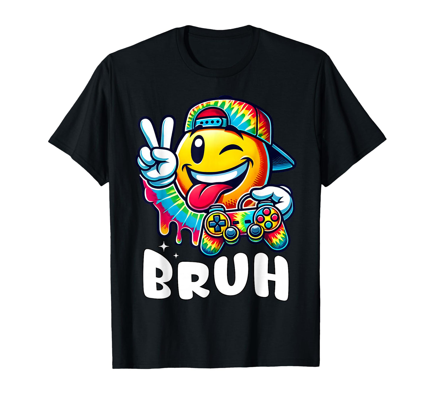 Groovy Tie Dye Gaming Funny Bruh Boys Peace Sign Gamer Kids T-Shirt