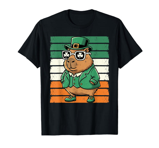 Retro Capybara St Patty's Shamrock Funny St Patrick's Day T-Shirt