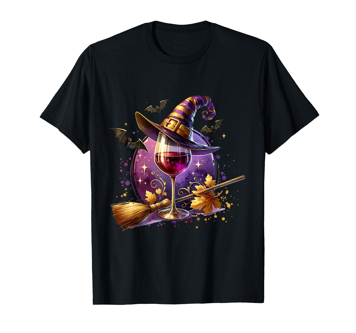 Halloween Witch Hat Wine Glass Cute Wine Lover Halloween T-Shirt