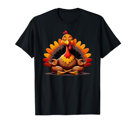 Turkey Yoga Thanksgiving Day Funny Meditating Namaste Fall T-Shirt